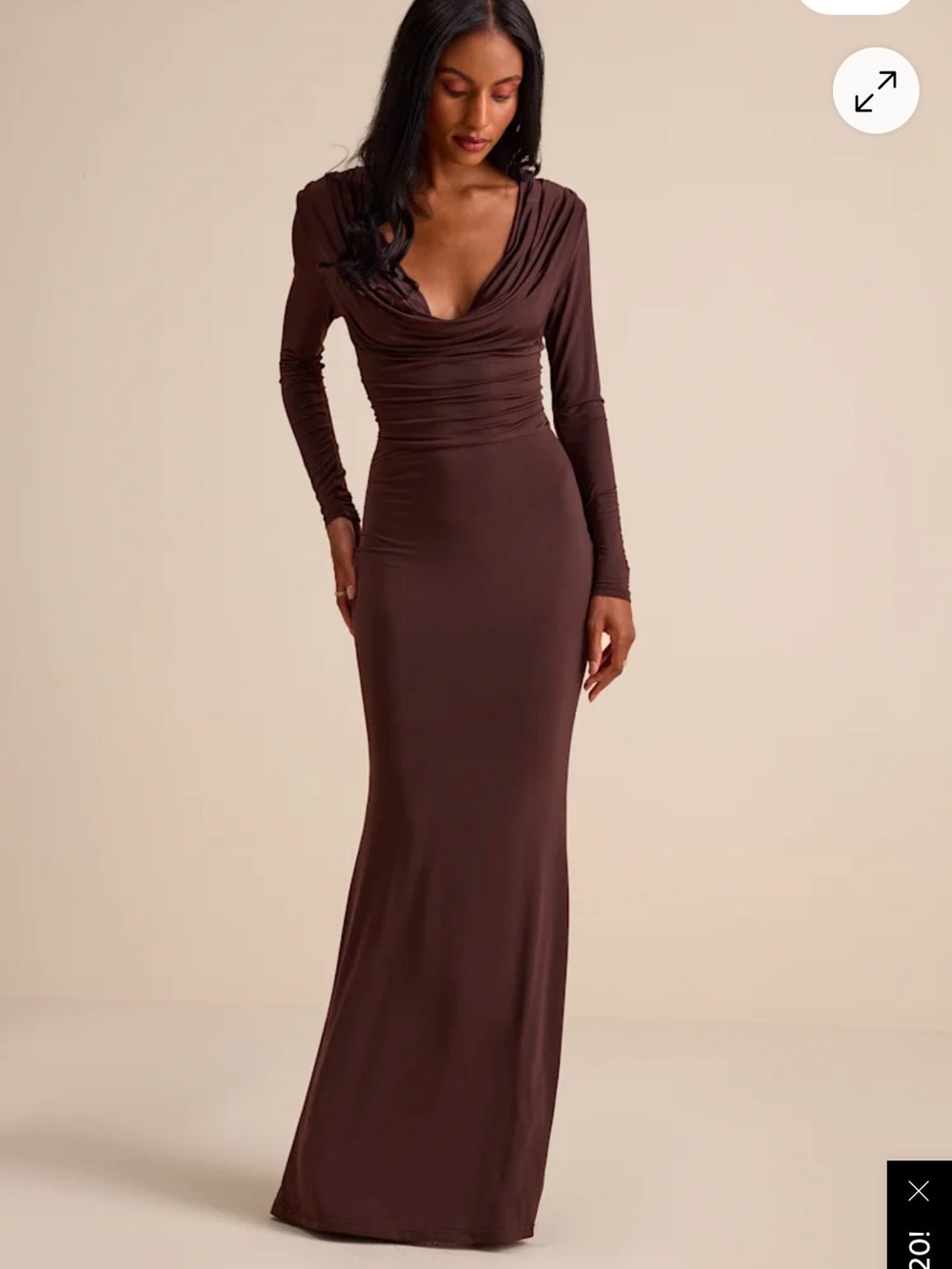 NWT Lulus Jennifer Brown Jersey Knit Cowl Neck Maxi Dress S